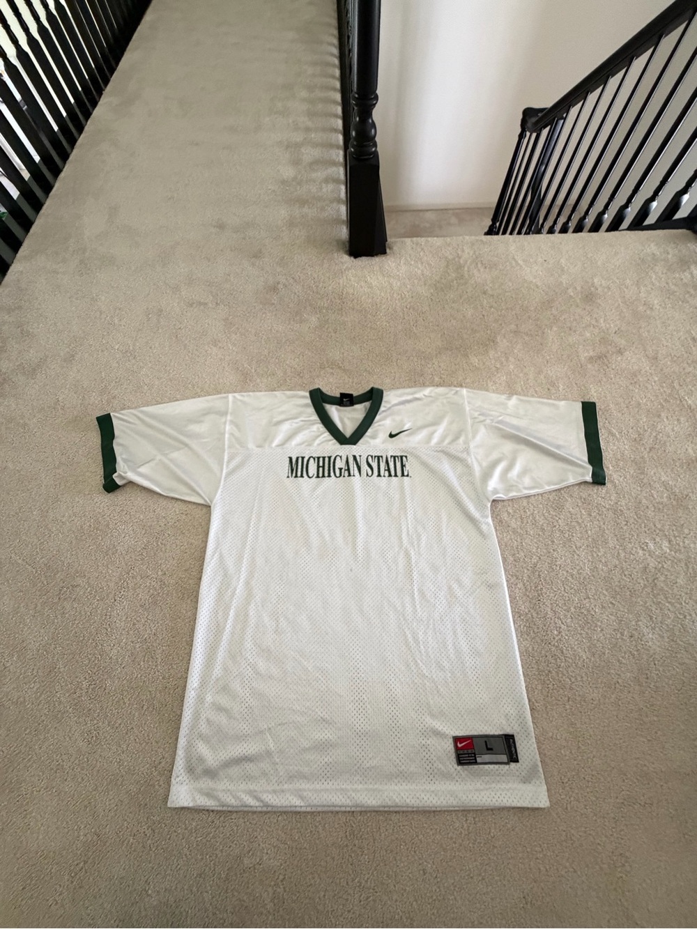 Nike White and Green Michigan State Mesh Football Jersey